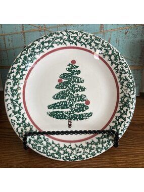 Furio Italy Christmas Tree Salad Plates set of 4 Sponged Green 8" EUC